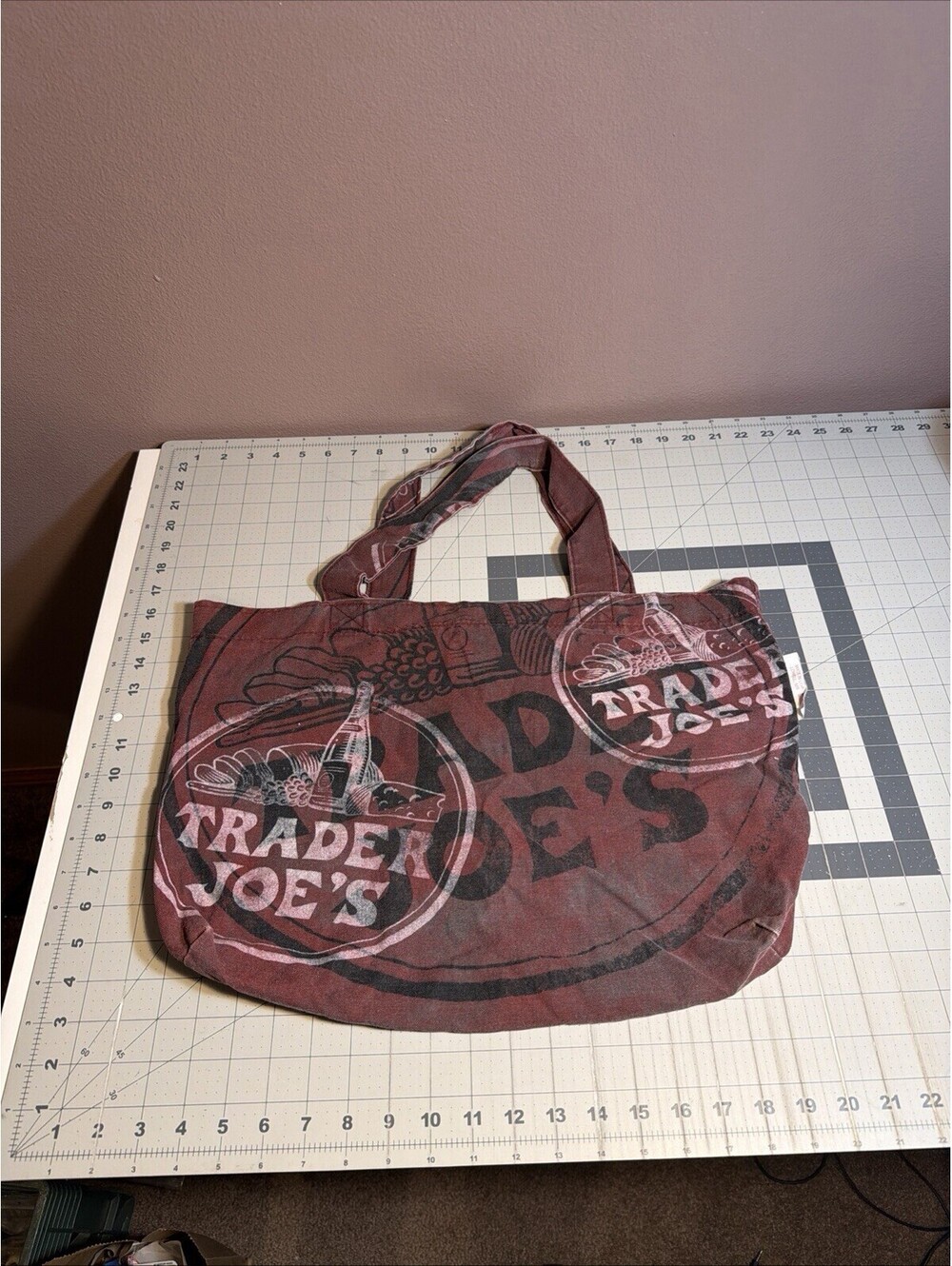 Trader Joe's Canvas Tote Bag Maroon Black Reusable Grocery